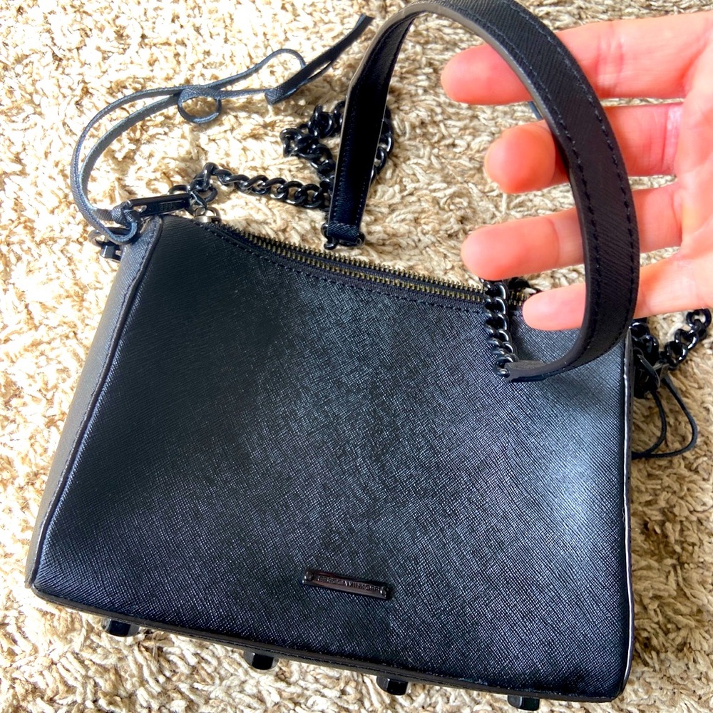 Rebecca Minkoff Avery Saffiano Leather Crossbody/Clutch Black on Black Bag